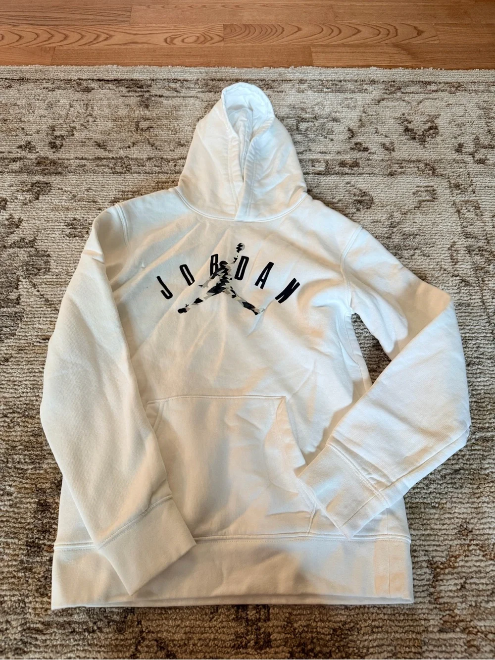 Jordan White Hoodie with Black Logo - Kids